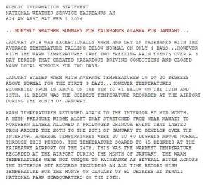 January 2014 weather summary